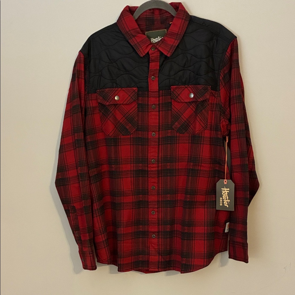 Howler Brothers Red and Black Quilted Plaid Shirt